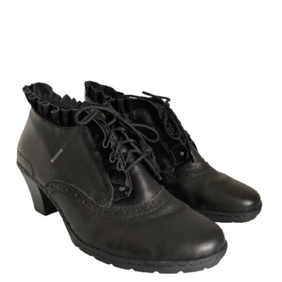 RIEKER BLACK LEATHER LACE UP ANKLE BOOT SIZE 36 - Picture 2 of 13